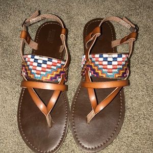 brown patterned sandals